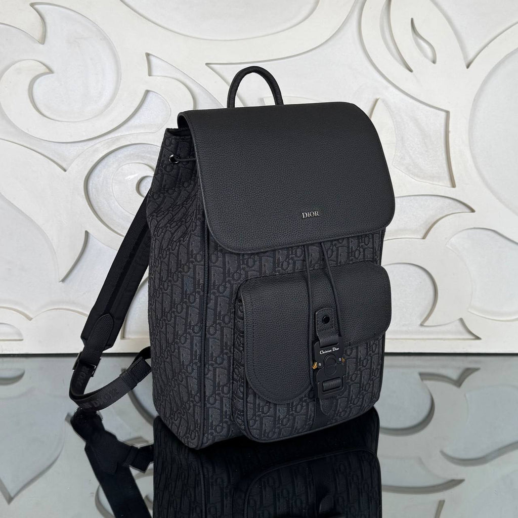Saddle Backpack with Flap in Oblique Jacquard Backpack