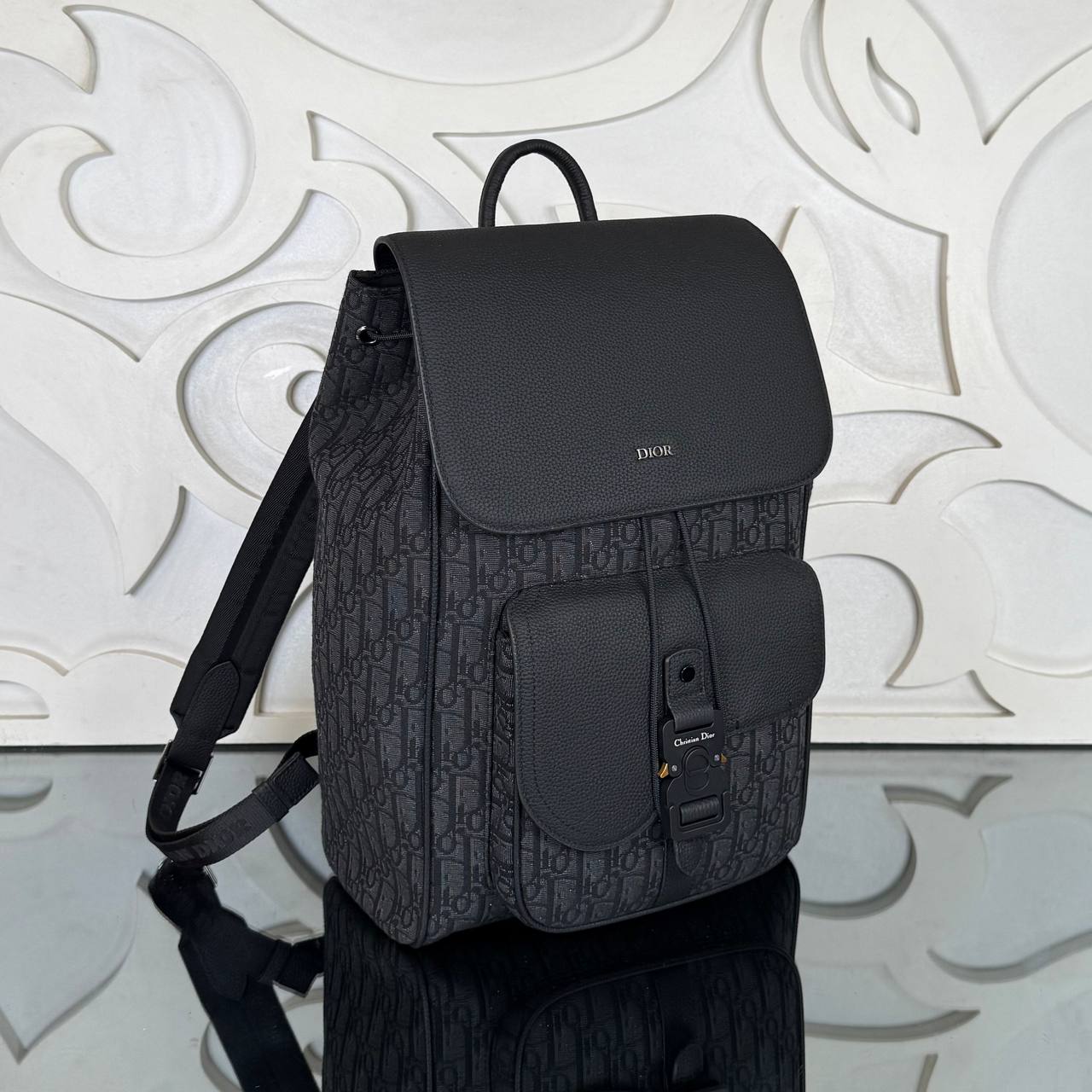 Saddle Backpack with Flap in Oblique Jacquard Backpack