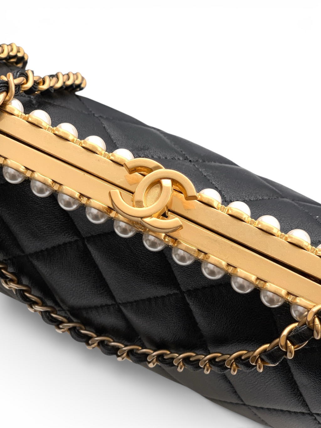 Pearl-Trim Quilted Evening Bag