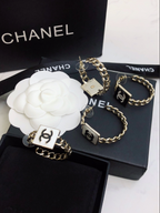 Black Enamel Logo Chain Hoop Earrings