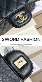 3.55 Large Caviar Leather Classic Double Flap Bag - Gold hardware