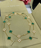 Long Clover Necklace – Malachite & Diamond Look