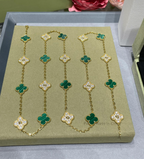 Long Clover Necklace – Malachite & Diamond Look