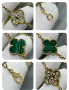 Long Clover Necklace – Malachite & Diamond Look