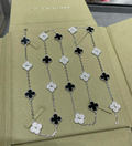 Long Clover Necklace – Black Onyx & Diamond Look