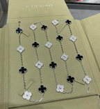 Long Clover Necklace – Black Onyx & Diamond Look