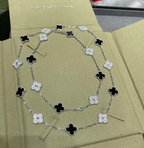 Long Clover Necklace – Black Onyx & Diamond Look