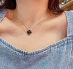 Alhambra Black Onyx Clover Necklace with Center Stone
