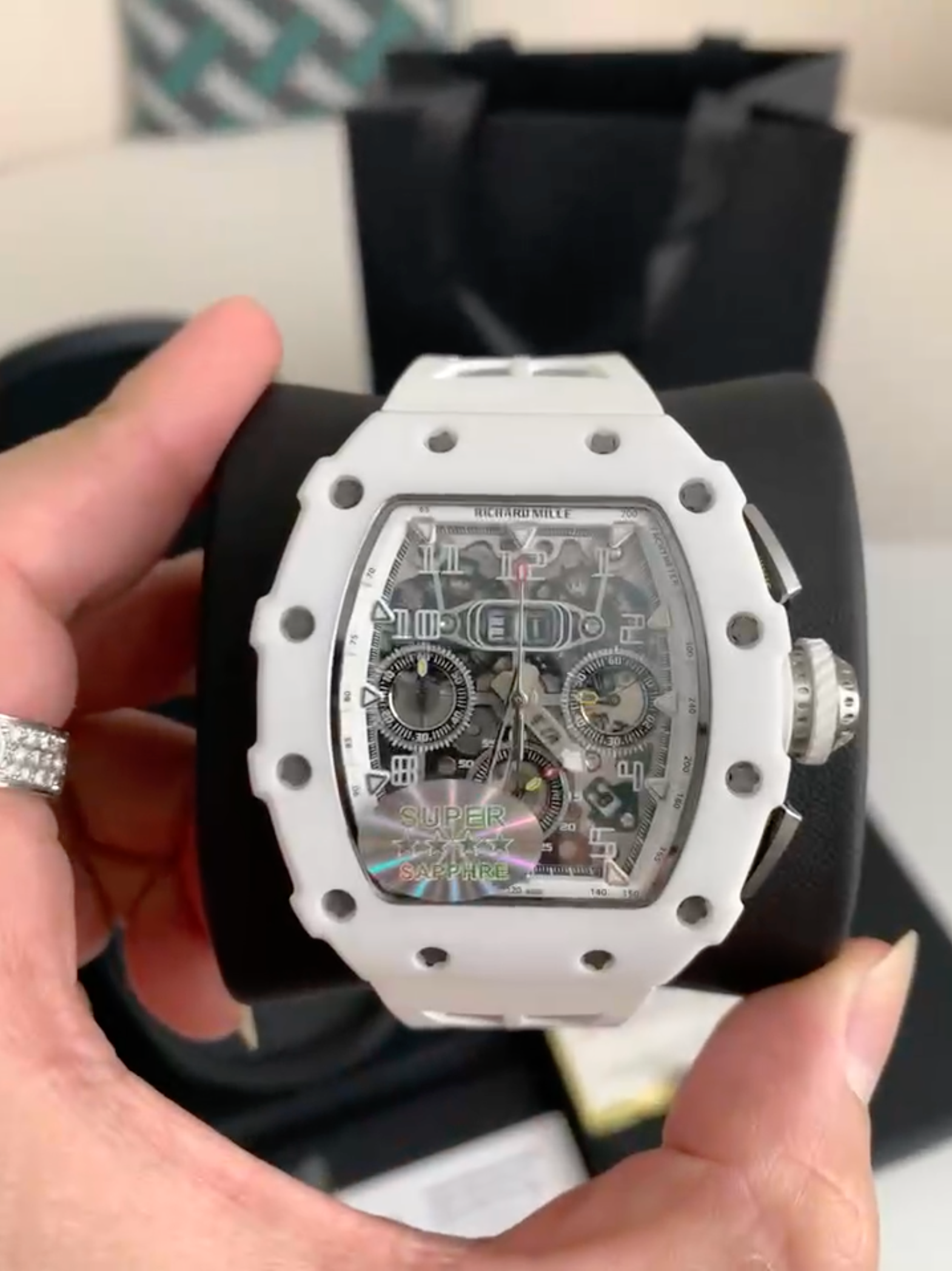 Skeleton White Ceramic Automatic Chronograph Watch