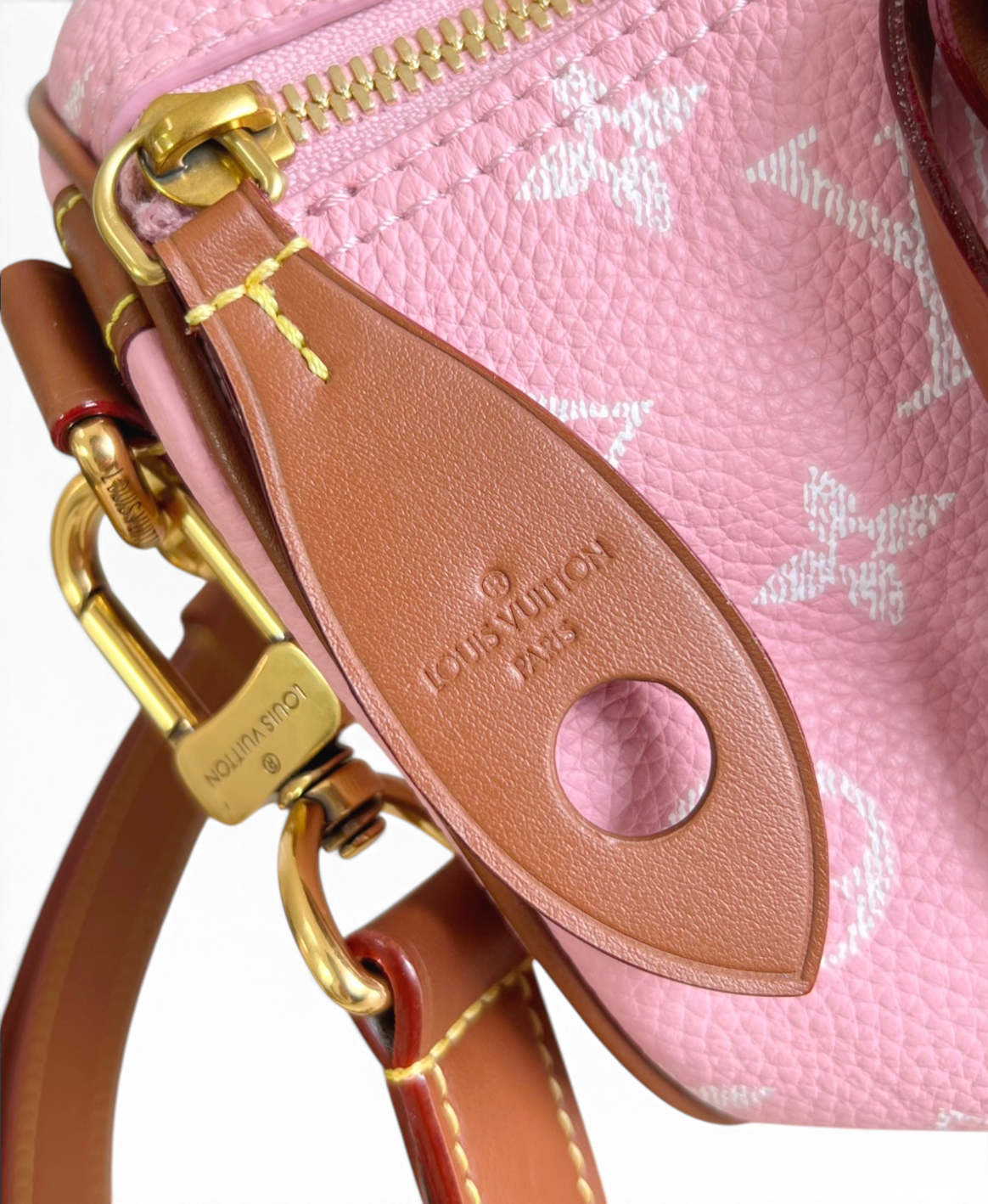 SWORD LUXURY Louis Vuitton Speedy Bandouliere 30 pembe monogram kanvas çanta detayları ve altın donanım