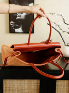 Suede & Leather Boston Top Handle Bag