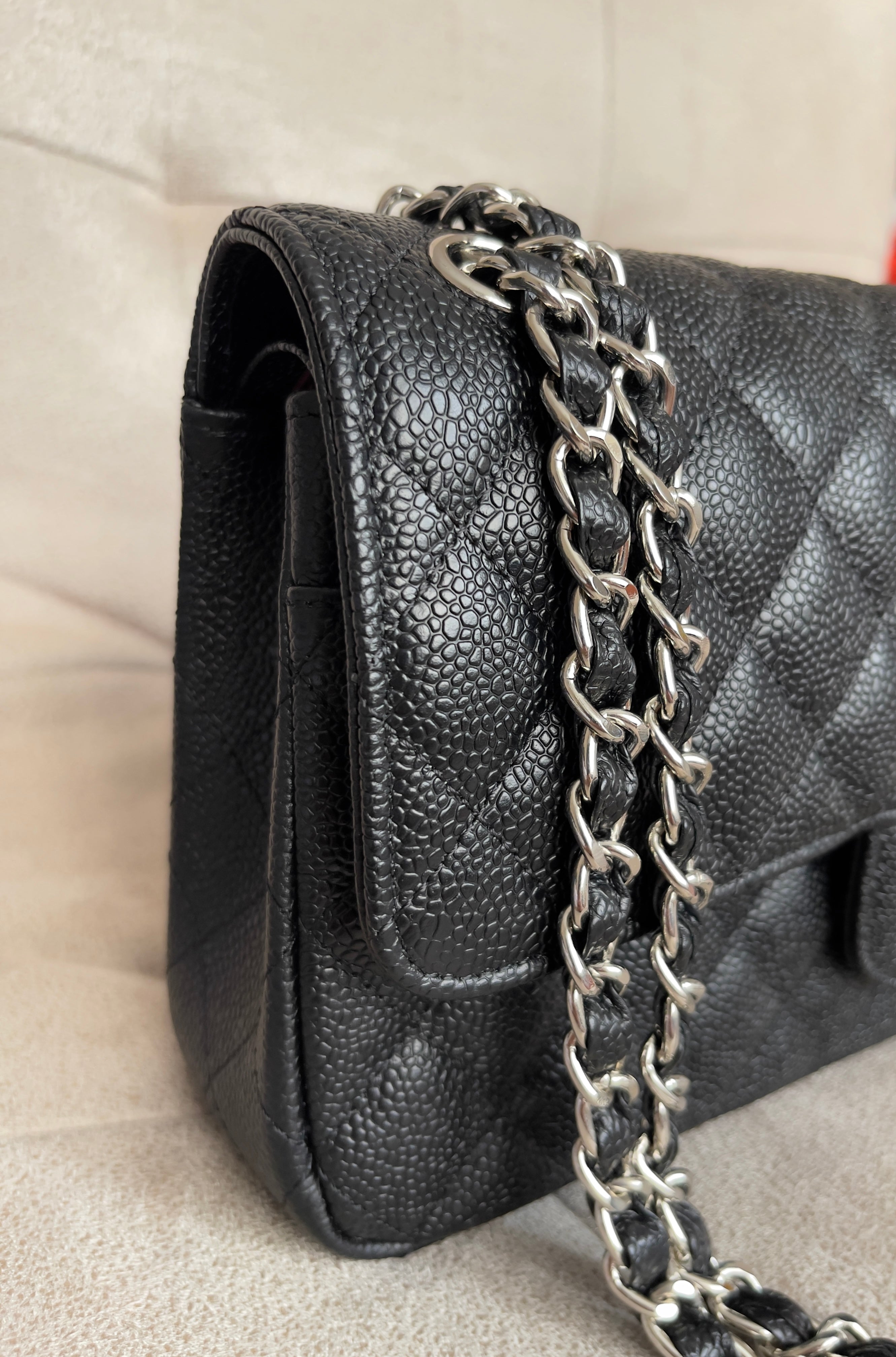 2.55 Classic Double Flap Bag - Black Caviar, Silver hardware
