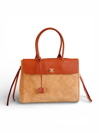 Suede & Leather Boston Top Handle Bag
