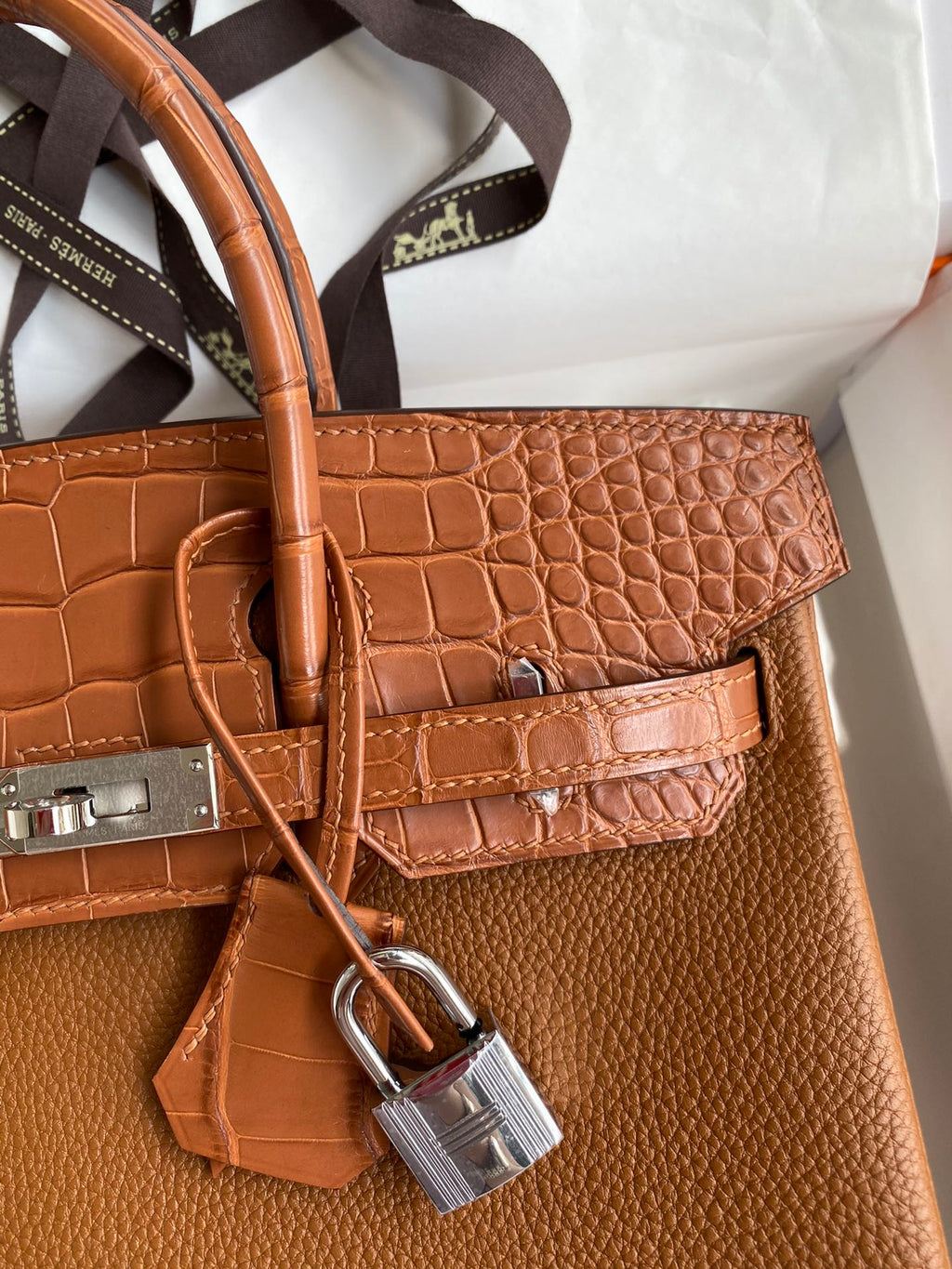 Birkin 25 Togo Leather & Crocodile Leather Bag