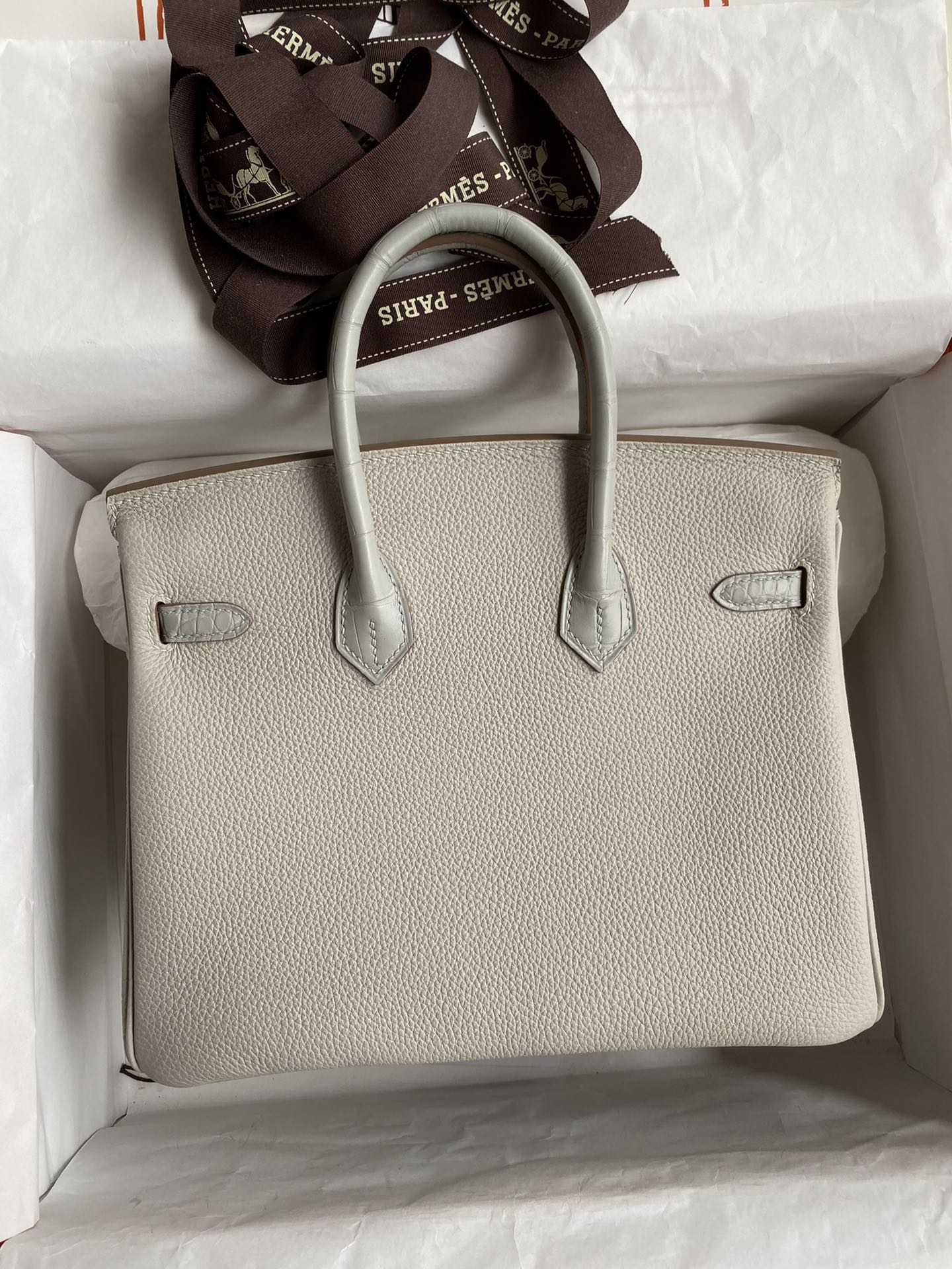 Birkin 25 Togo Leather & Crocodile Leather Bag