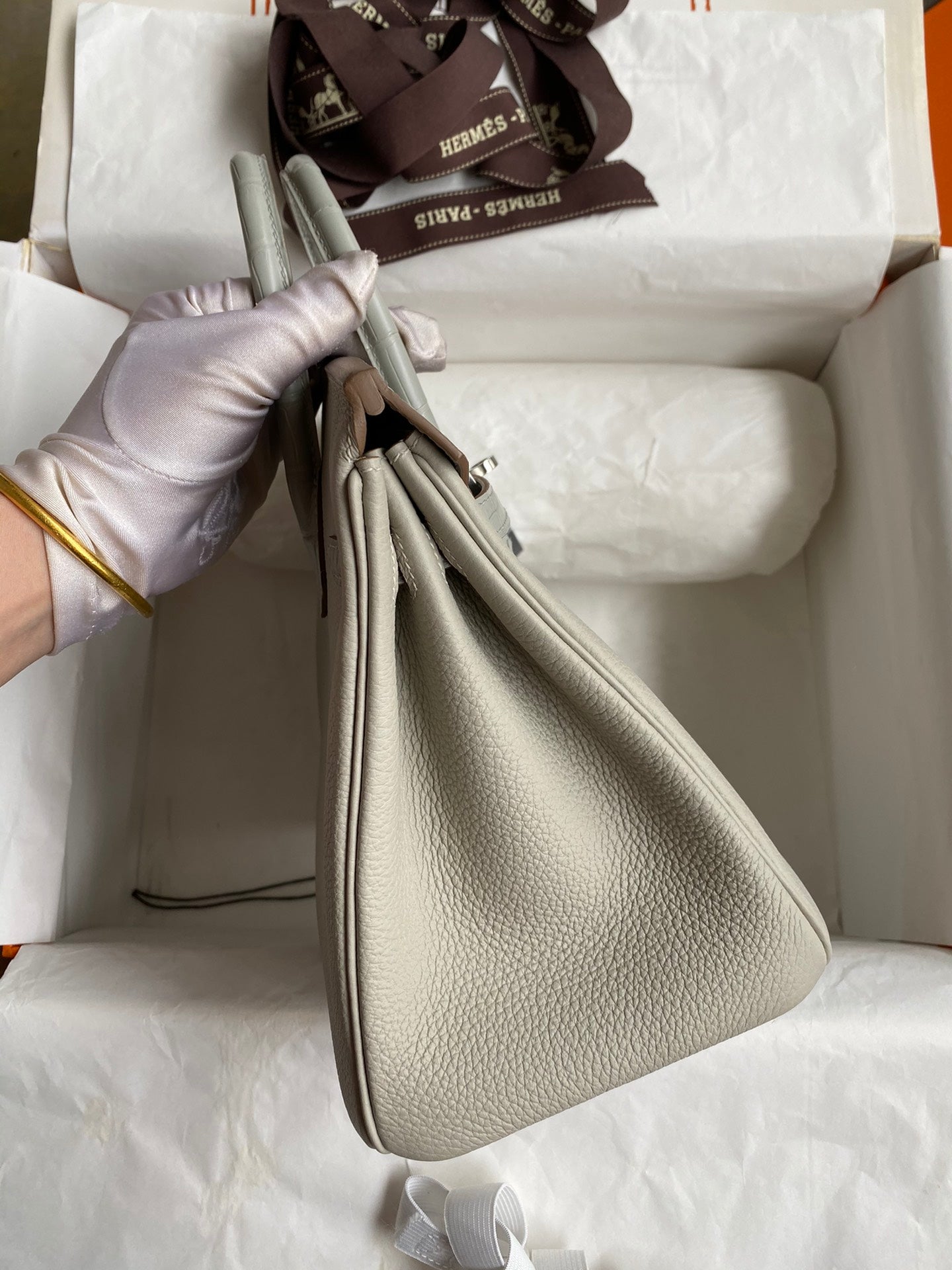 Birkin 25 Togo Leather & Crocodile Leather Bag