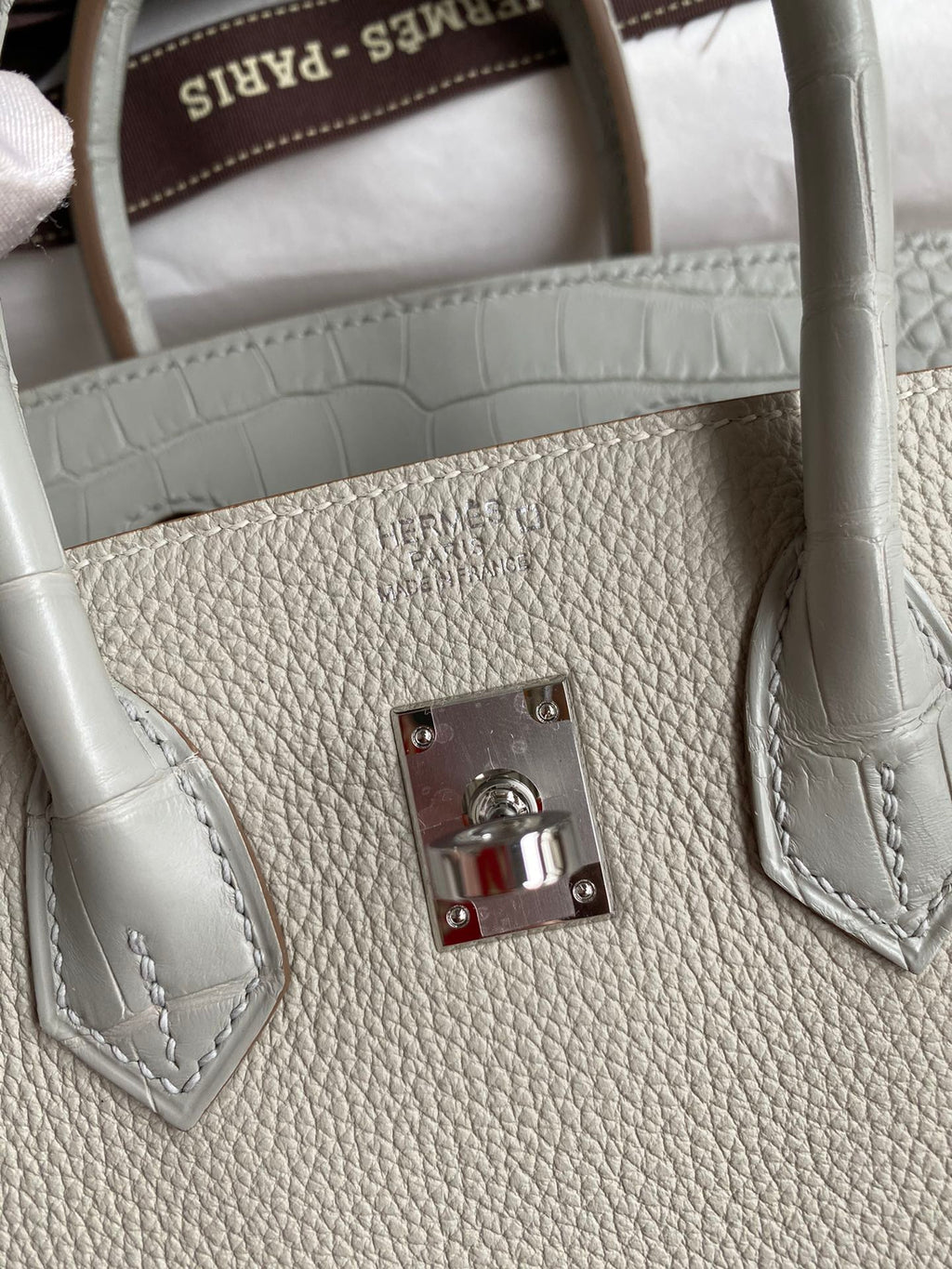 Birkin 25 Togo Leather & Crocodile Leather Bag