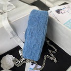 Mini Flap Bag in Quilted Denim with Silver-Tone Chain
