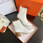 White Knit Ankle Boots – Leather Sole | Block Heel