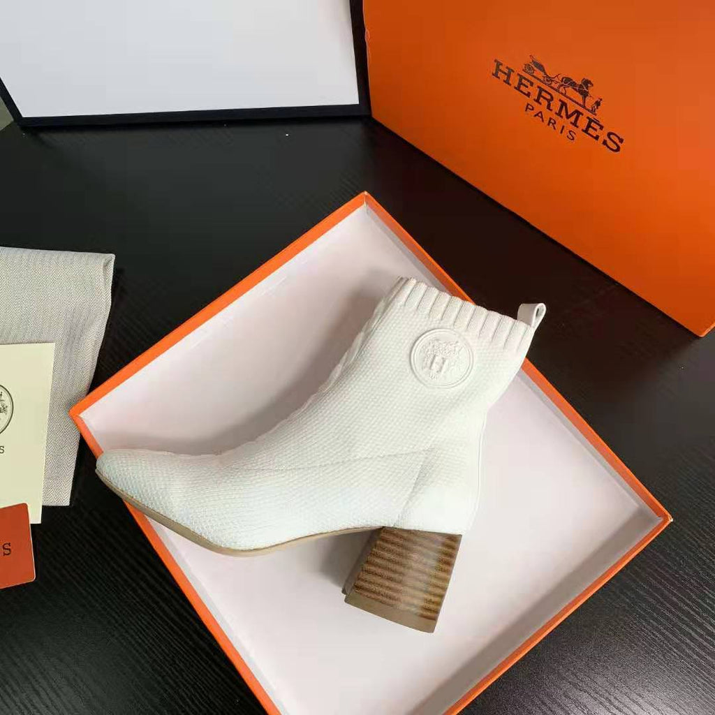 White Knit Ankle Boots – Leather Sole | Block Heel