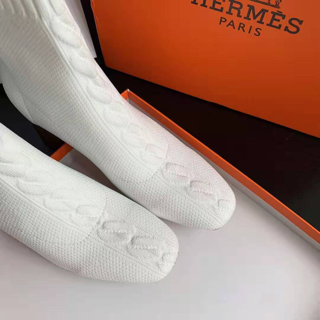 White Knit Ankle Boots – Leather Sole | Block Heel