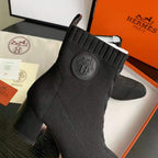 Black Knit Ankle Boots – Leather Sole | Block Heel