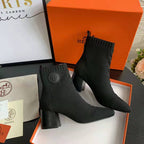 Black Knit Ankle Boots – Leather Sole | Block Heel