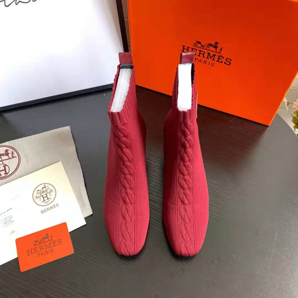 Red Knit Ankle Boots – Leather Sole | Block Heel