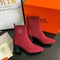 Red Knit Ankle Boots – Leather Sole | Block Heel