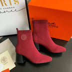 Red Knit Ankle Boots – Leather Sole | Block Heel