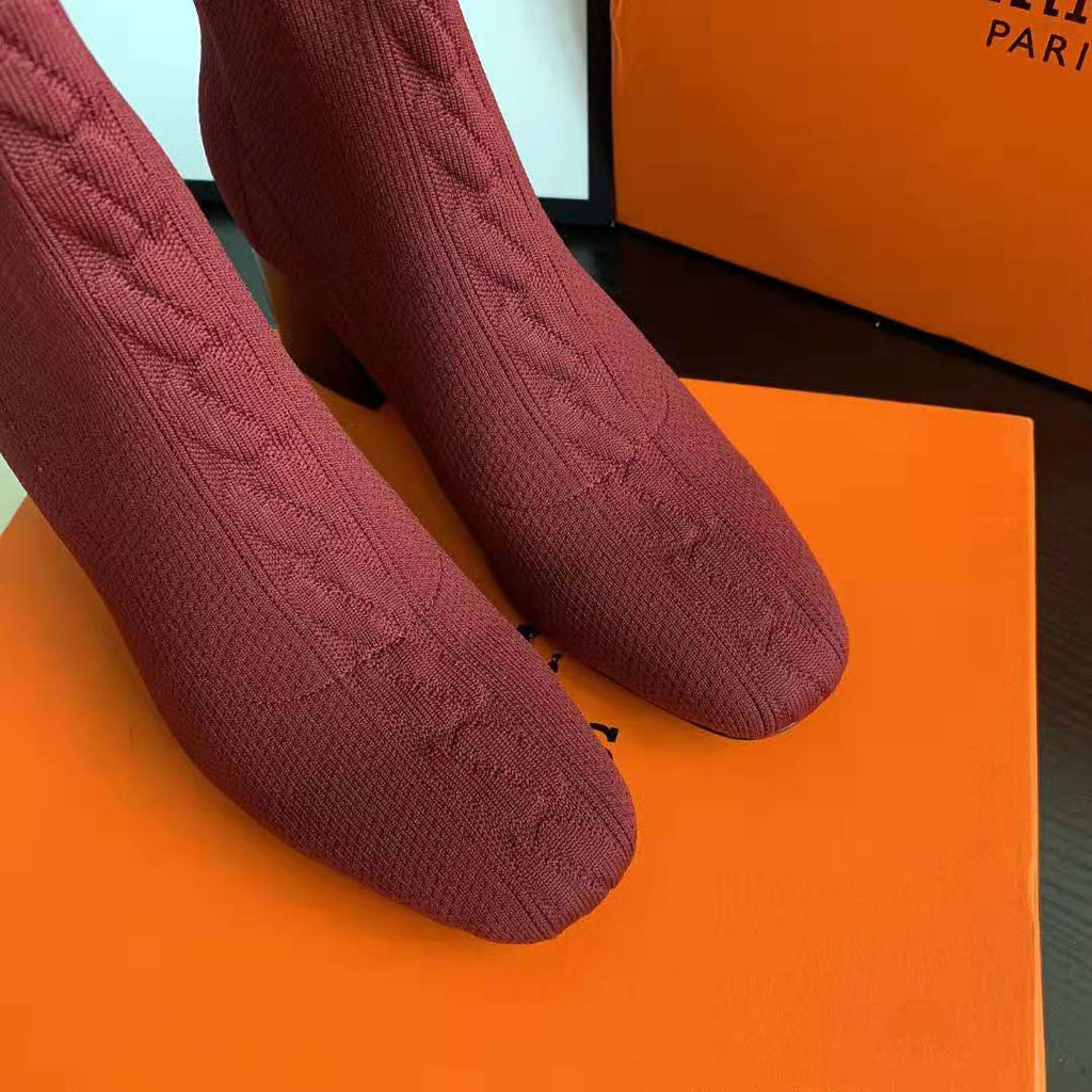 Red Knit Ankle Boots – Leather Sole | Block Heel