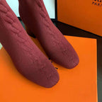 Red Knit Ankle Boots – Leather Sole | Block Heel