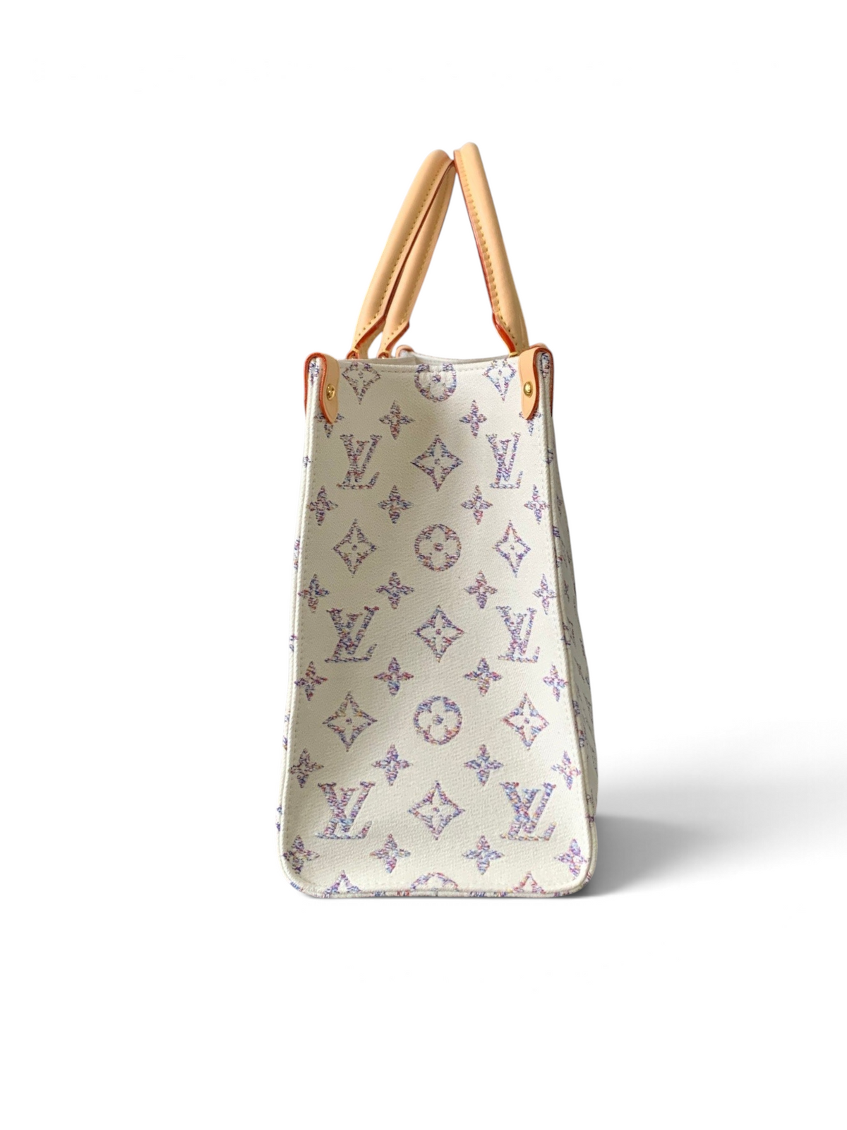 SWORD LUXURY Louis Vuitton OnTheGo MM çanta, çok renkli monogram kanvas ve deri sap detaylı, modern ve şık tasarım.