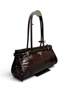 Dark chocolate leather shoulder bag, style 6971