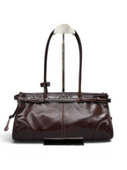 Dark chocolate leather shoulder bag, style 6971