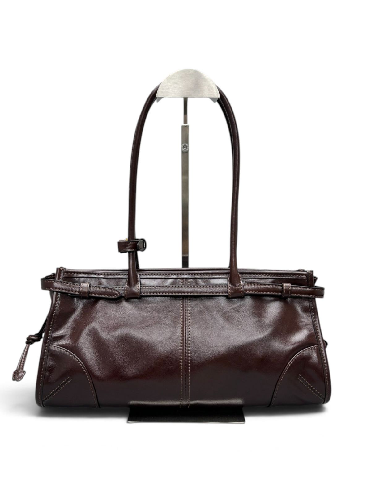 Dark chocolate leather shoulder bag, style 6971