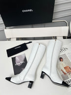 High-Heel Leather Knee-High Boots