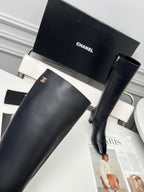 High-Heel Leather Knee-High Boots