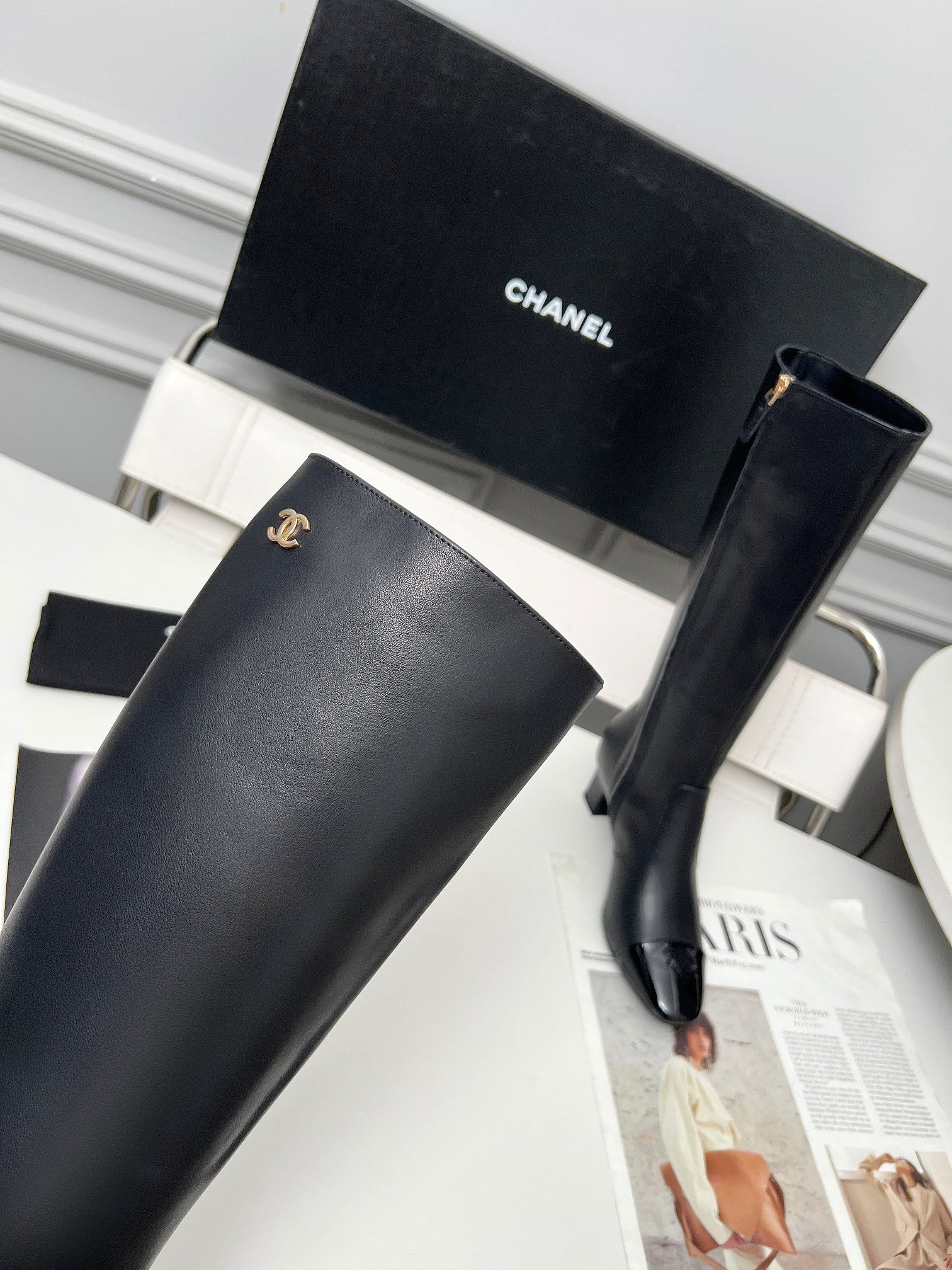 High-Heel Leather Knee-High Boots