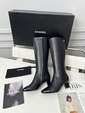 High-Heel Leather Knee-High Boots