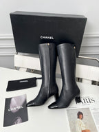 High-Heel Leather Knee-High Boots