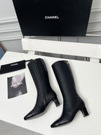 High-Heel Leather Knee-High Boots