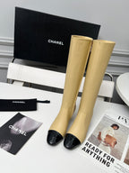High-Heel Leather Knee-High Boots