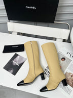 High-Heel Leather Knee-High Boots