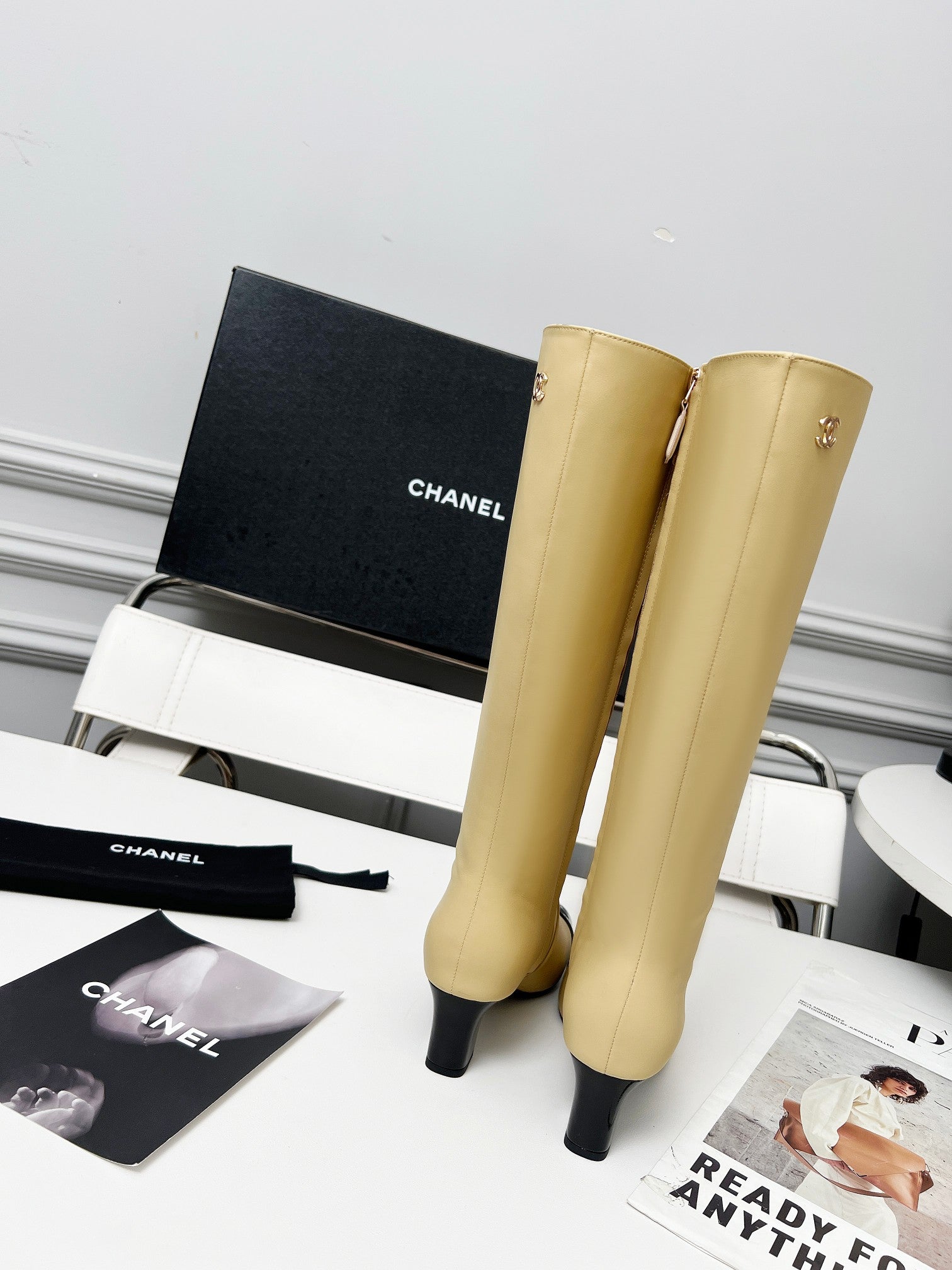High-Heel Leather Knee-High Boots