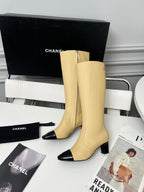 High-Heel Leather Knee-High Boots