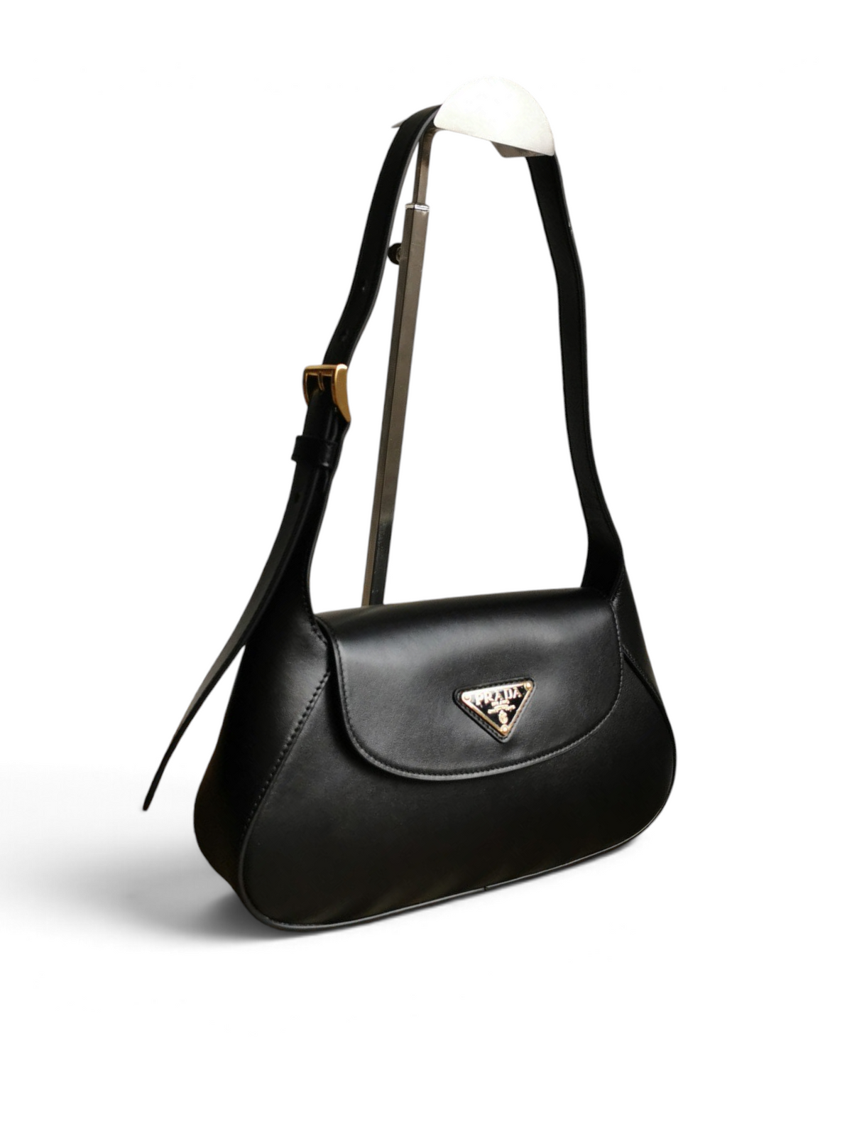 Moon Leather Flap Shoulder Bag - Black - View 2
