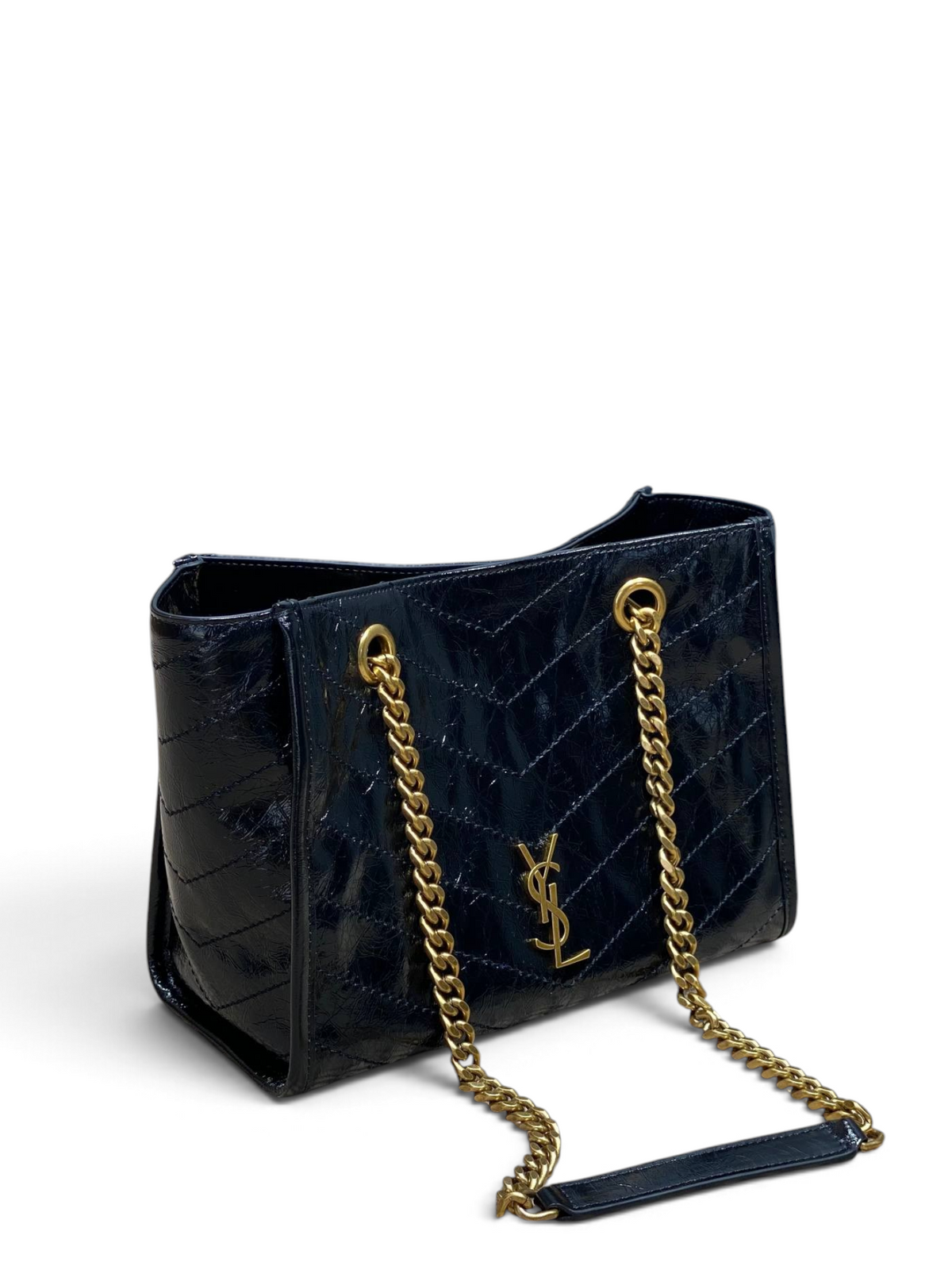 Saint Laurent Niki Small Shopping Bag in Black Waxed calfskin Leather - Detail View 2