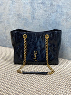 Saint Laurent Niki Small Shopping Bag in Black Waxed calfskin Leather - Front View