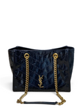 Saint Laurent Niki Small Shopping Bag in Black Waxed calfskin Leather - Front View